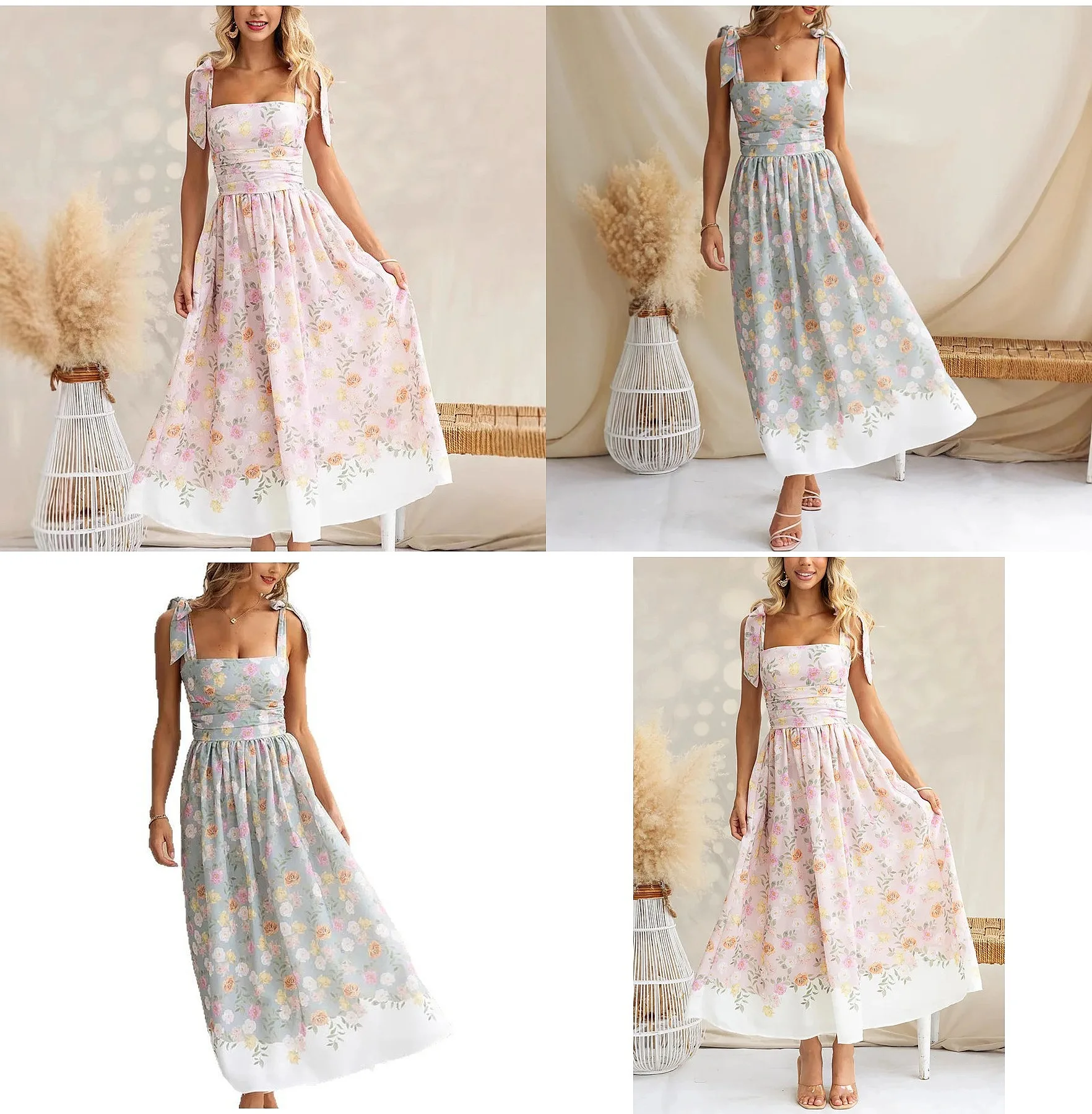 

2025 Summer Floral Print Slim Fit Strapless Long Dress Dresses Women Casual Beach Party Maxi Dress Spring Summer