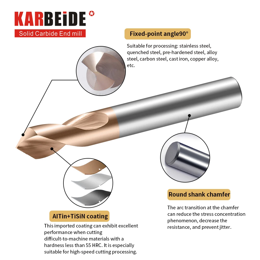 KARBEIDE Spotting Drill Bits 90 Degree TiSiN Coated for Alloy Steels, Carbide Steel, Stainless Steel Etc