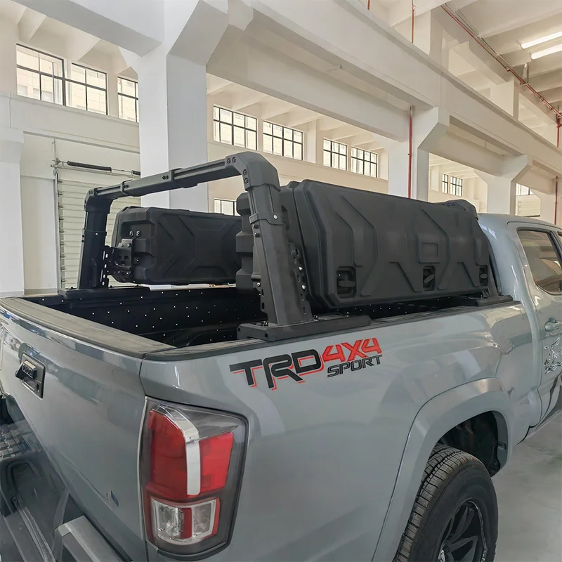 Auto Accessories Off‑Road Pickup Roll Bar Roof Rack Aluminum Alloy Adjustable With Two Side Boxes For Tacoma 2021 Exterior Upgra