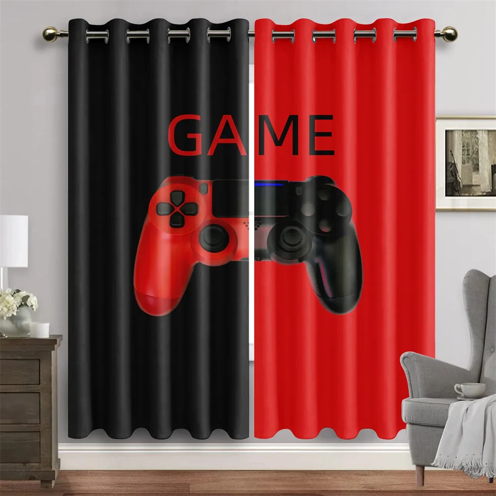 Lightening Cool Game Controller Gamepad Boy Window Curtains For Living Room Kids Bedroom Bathroom Kicthen Door Home Decor 2Pcs