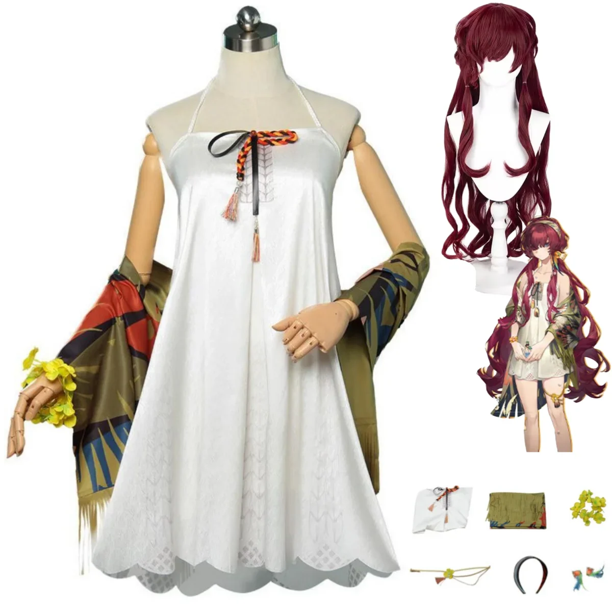 Game Reverse:1999 Minor Yenisei Cosplay Costume Енисе́й Around The Riverbend White Dress Shawl Wig Woman Sexy Carnival Suit