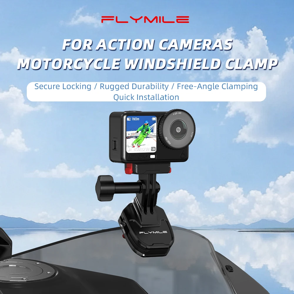 Flymile Kamera Motorrad Windschutzscheiben-Klemmhalterung für DJI OSMO 360 II/Action 6/Action 5/Insta360 X6/Ace Pro Zubehör – Detail 1