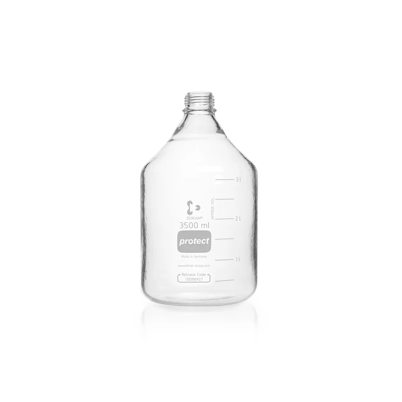 DURAN®Bouteille de laboratoire de protection, transparente, revêtue de sécurité plastique, filetage DIN 168-1, PEUGEOT, sans bouchon à vis ni anneau de versement