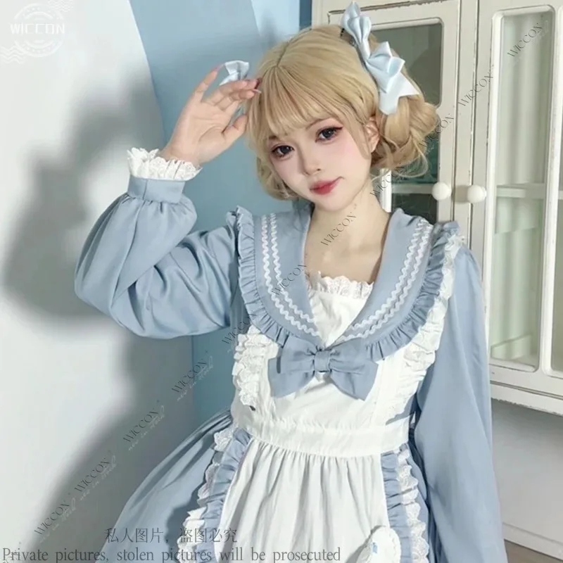

Женский наряд горничной Лолита, косплей, сексуальный кавайный костюм для кафе, униформа, фартук, платье, милый бант, розовый, синий, рождественский подарок, ролевая игра;6,r'8