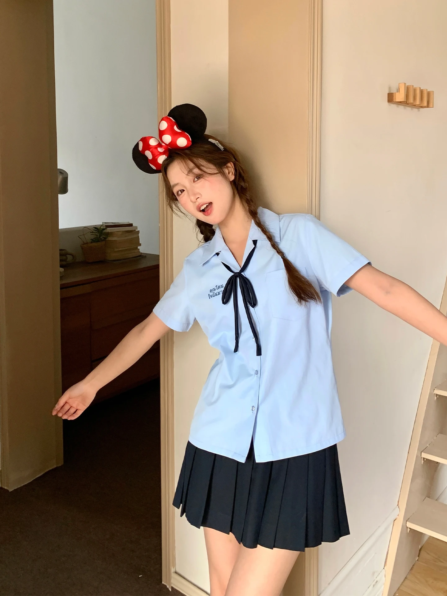 

Tokyo Annual Record JK Summer Thai Style Shirt Women's School Uniform Short Sleeve Blue Student Uniform Skirt Set