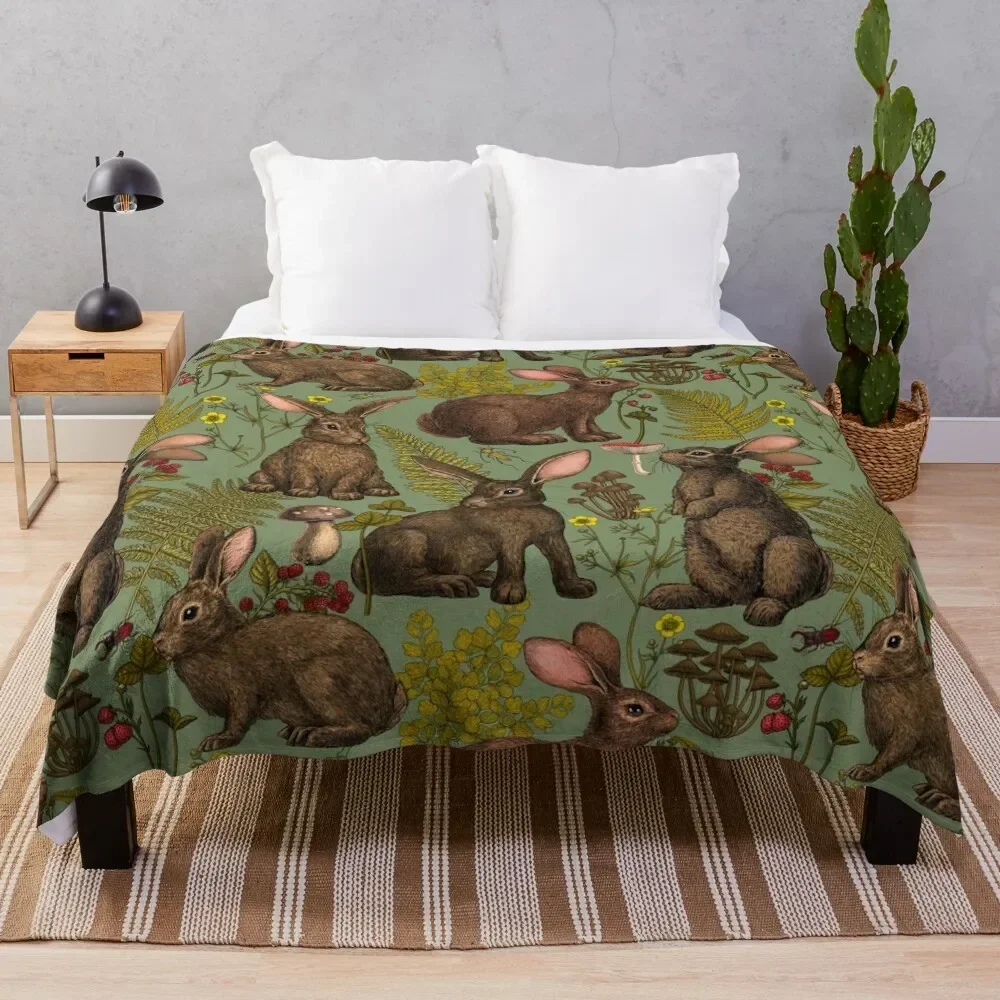 Rabbits and woodland flora Throw Blanket Hair Luxury Blankets