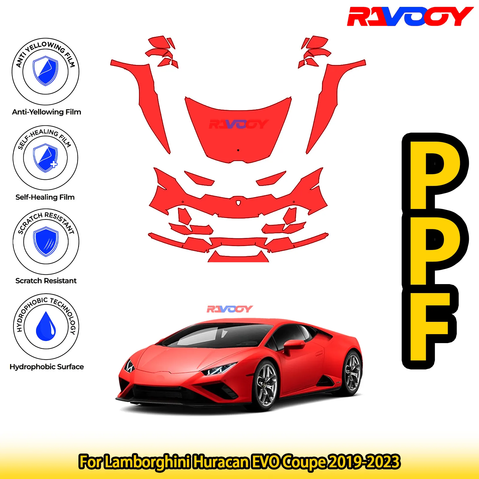 

Для Lamborghini Huracan EVO Coupe 2019-2023, глянцевая матовая черная предварительно вырезанная передняя пленка PPF, комплект защиты от краски