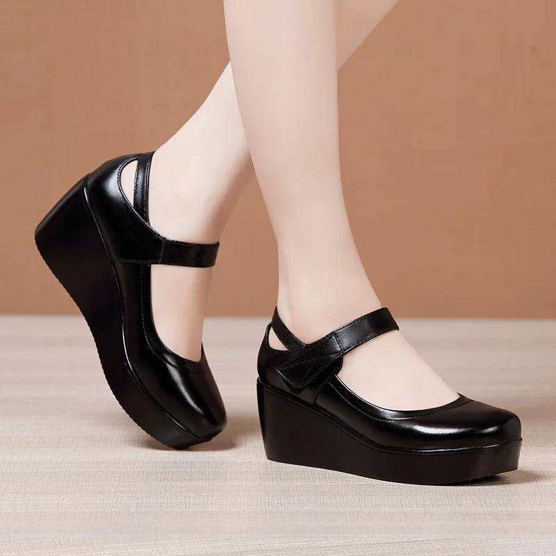 Small Size 32-43 Shallow Med Block Heels Mary Janes Women Pumps 2024 Comfortable Platform Wedges Shoes for Office Mom Model