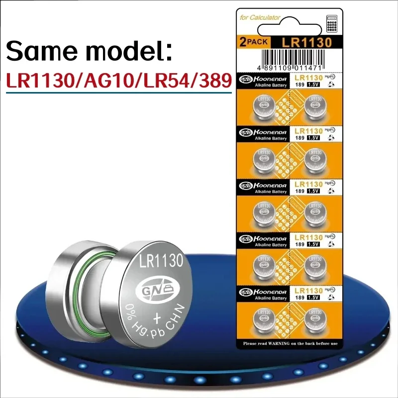 

AG10 Coin Cell Battery, Used in Calculators, Thermometer, Electronic Watches, 1.55V, LR54, 389A, 189, LR1130, L1131