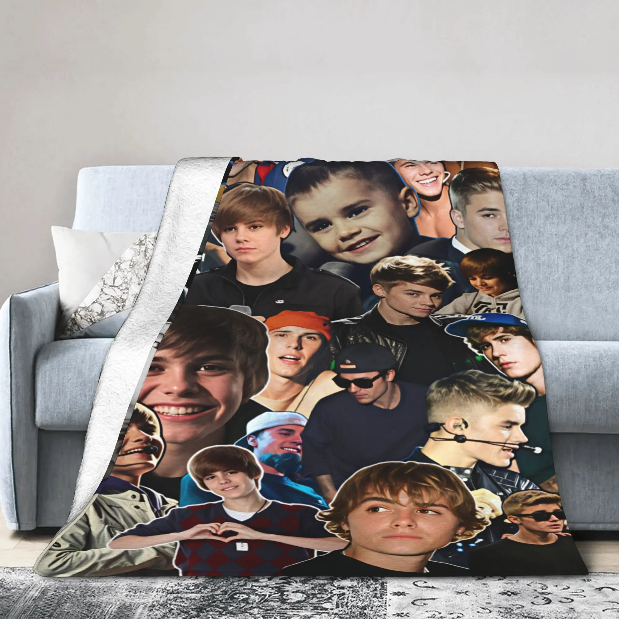 Justin Bieber Collage Retro Montage Blankets Picnic Flannel Throw Blanket For Living Room Warm Customized Quality Bedspread Gift