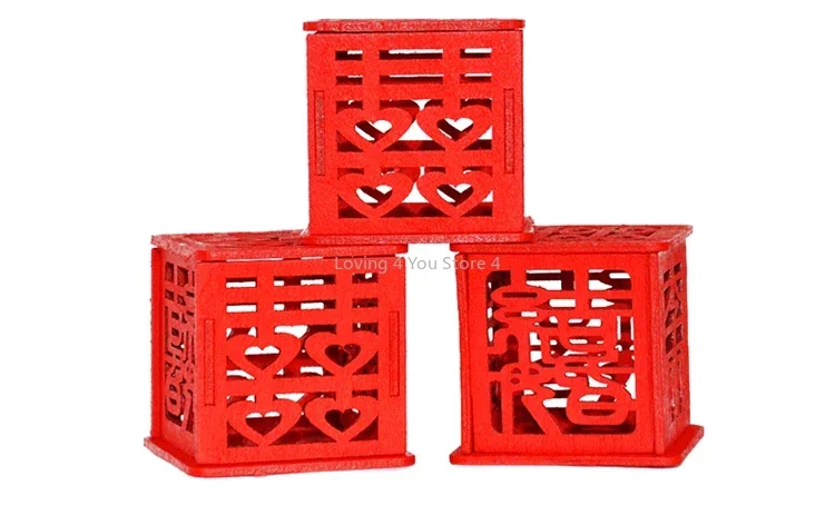 2pcs / 12pcs / 50PCS Chinese red wooden wedding candy box, with Blue Bead Tassel