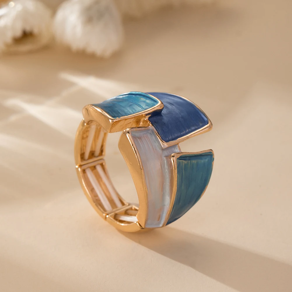 Cring Coco Fashion Women\'s Ring Geometric Simple and Elegant Enamel Adjustable Ring Women\'s Party Jewelry Valentine\'s Day Gift