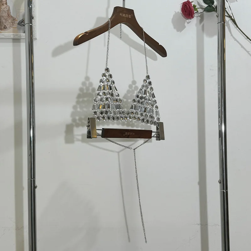 Camisole en pierres précieuses de diamant pour femmes, Sexy, tendance, dos nu, bretelles en chaîne, Bustier en strass, soutien-gorge Rave Sling, haut court