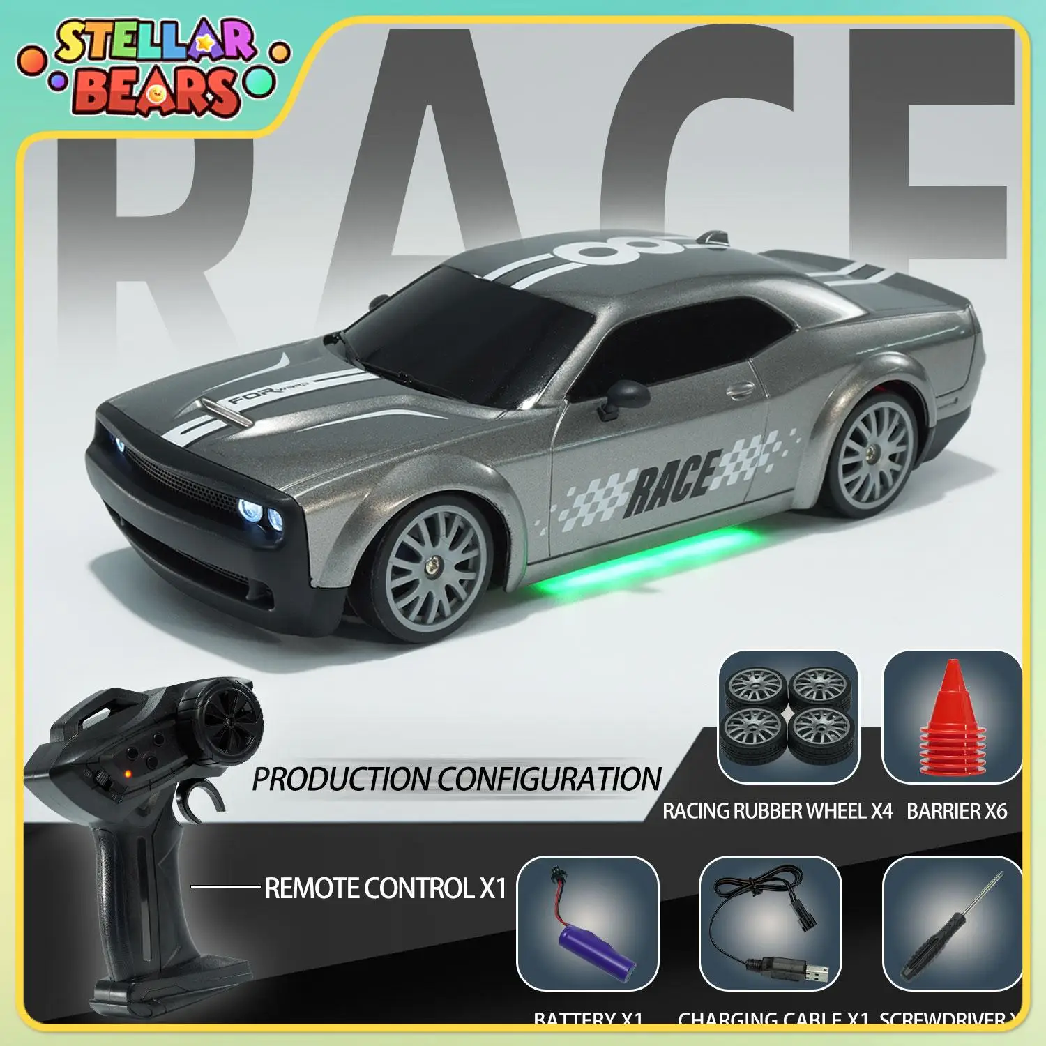 

1:20 Remote Control Racing Car 4WD Drift Car Replaceable Tires 20KM/H High Speed RC Off-Road Vehicle Boy Girl Race Cars Gift Toy