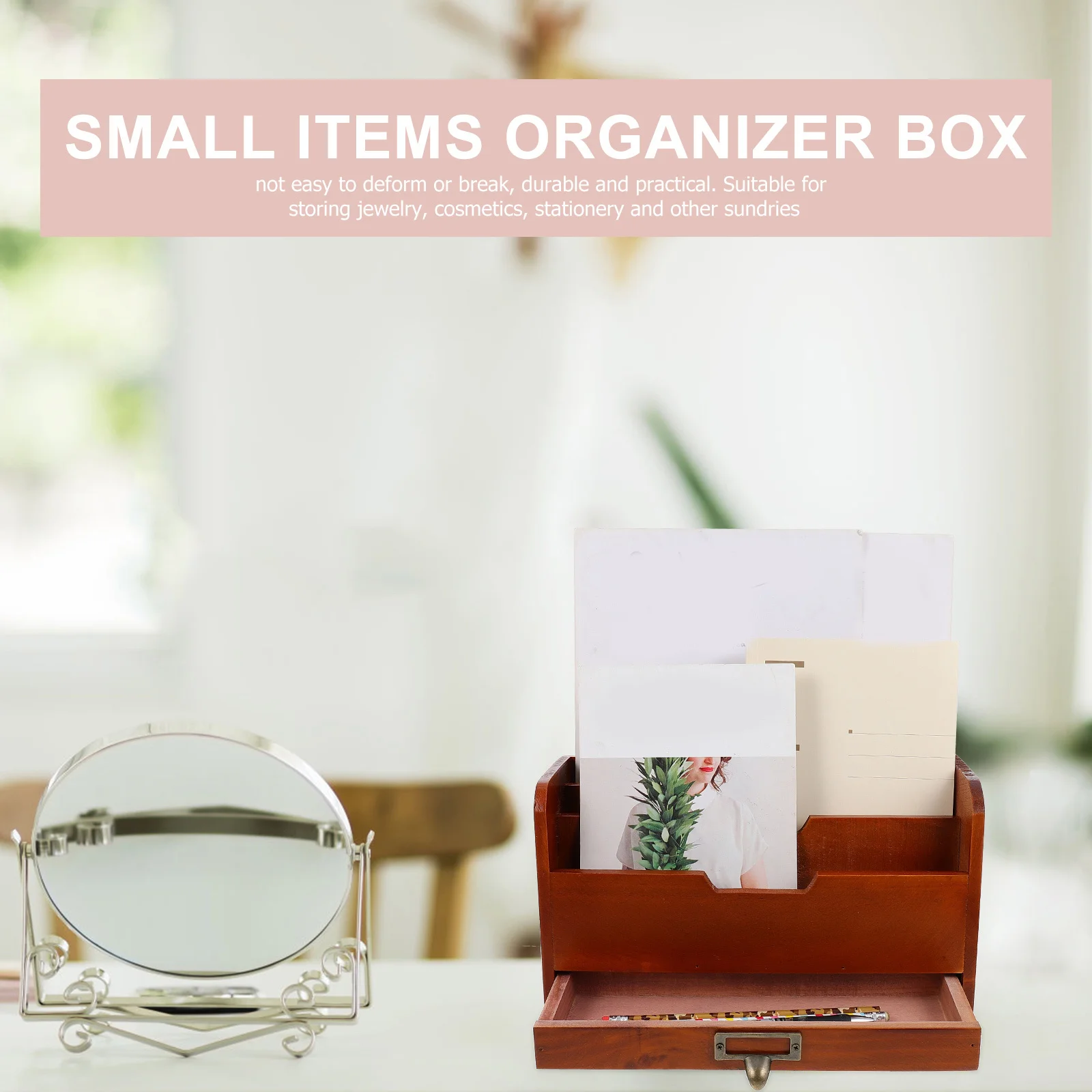 1Pcs Convenient Wooden Desktop Storage Organizer Smooth Surface Practical Drawer Structure Jewelry Cosmetics Stationery