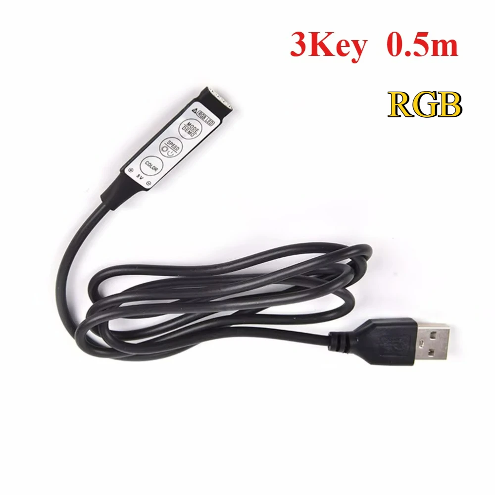 Contrôleur RGB 0.5m, câble de connecteur Mini USB 5V, variateur de ligne 4 broches, 3 touches pour bande lumineuse RGB 2835 5050 3528, lumières SMD