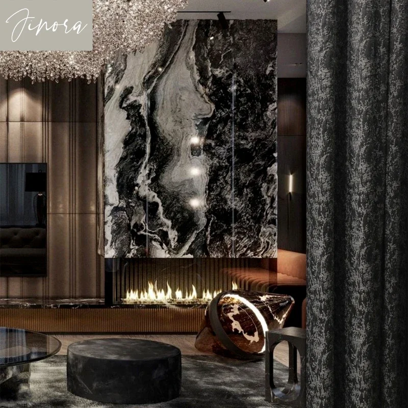 

Blackout Curtains for Window Texture Fabric Custom Luxury Jacquard Cotton Linen Curtains for Living Room Bedroom Nordic Thick