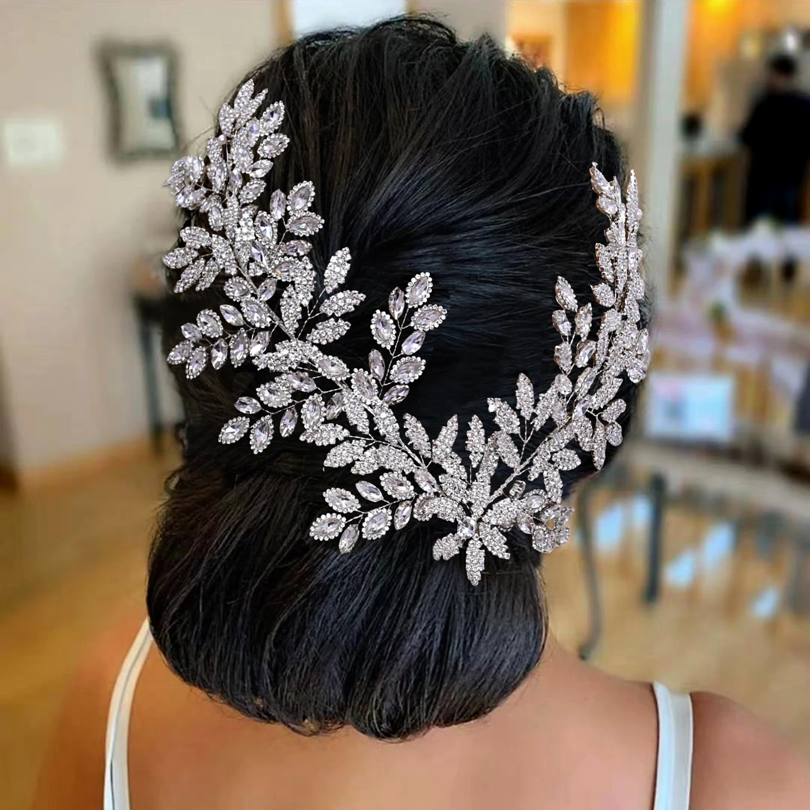 Luxury Alloy Rhinestones Headdress Creative Cross Branch Shape Unique Handmade Headwear Wedding Dress Accessories For Bride