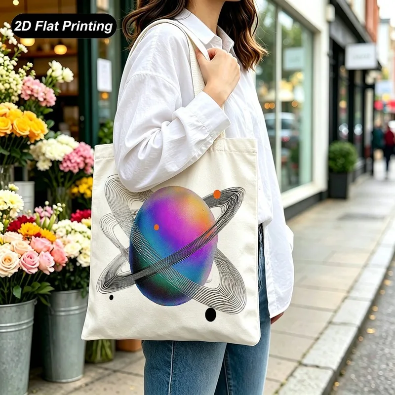 1PC【Tote Bag】New large-capacity tote bag，2DFlat effect，15.7in*13.8inSize，Gradient pattern，Suitable shopping、Daily Com