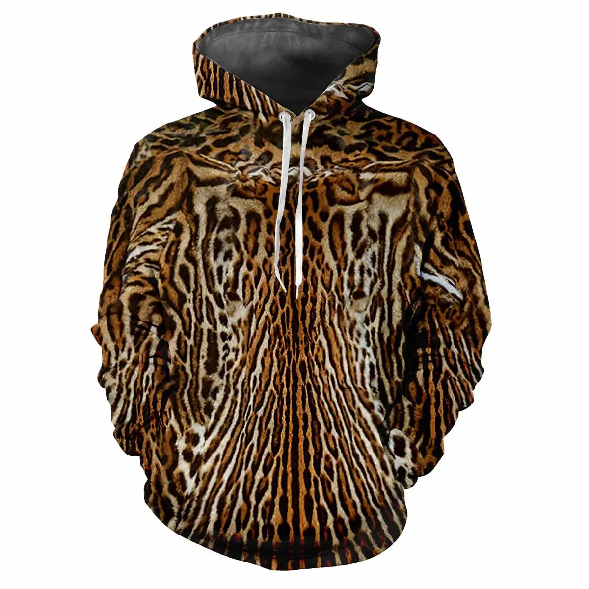 Trendy men\'s Hoodie Printed Leopard Print Patterns Digital Printing Casual Long Sleeved Hooded Thick Fabric Tops