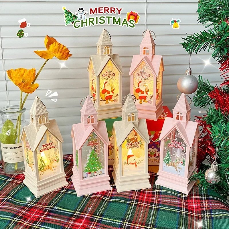 Christmas Decoration Lights Christmas Castle Night Light Hanging Vintage Santa Lights Luminous Desktop LED Lantern Ornaments