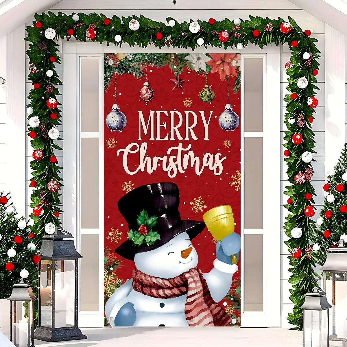 1pc Festive Christmas Door Banner - Red & Snowman 