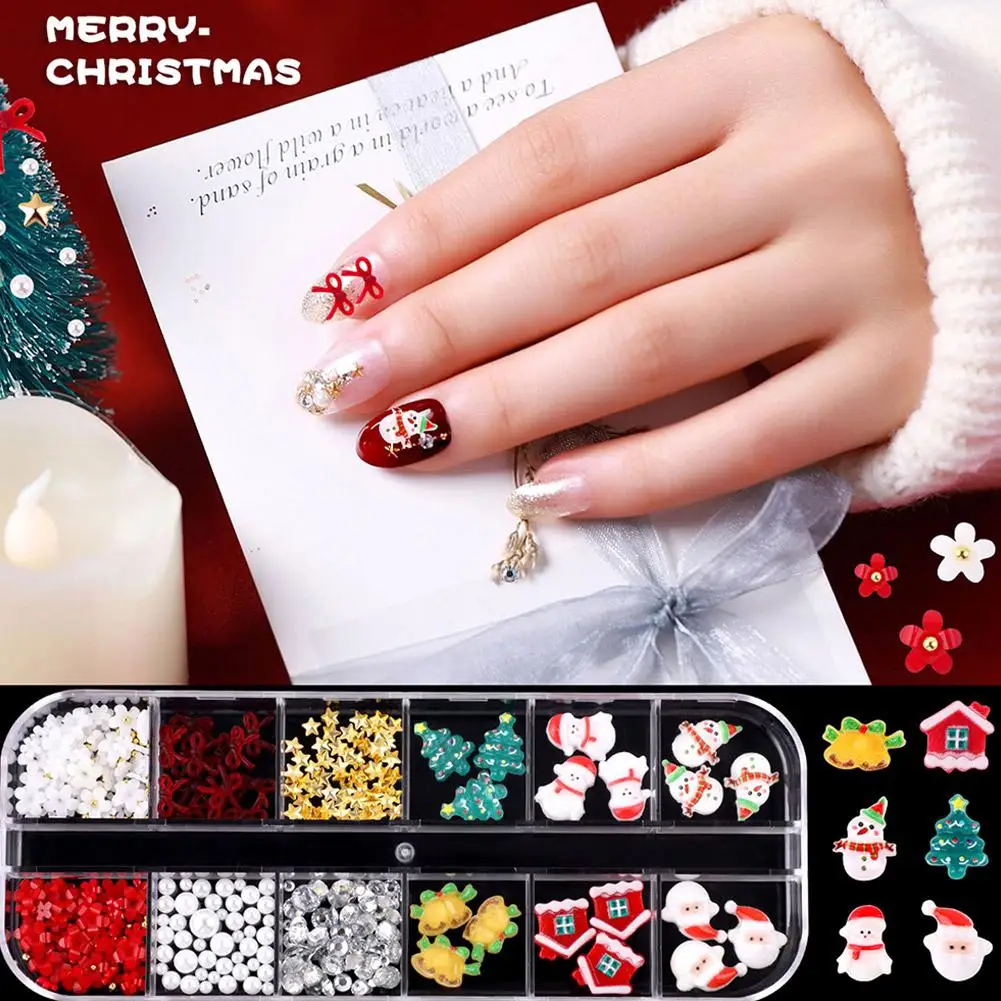 かわいい漫画樹脂クリスマスシリーズネイルサンタクロース雪だるま弓ラインストーンネイルアート装飾マニキュア DIY R4C5