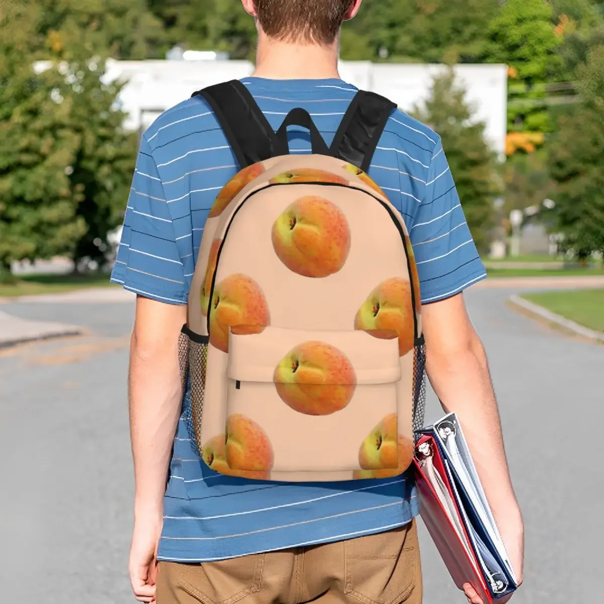 Sac à dos à motif répétitif de pêches réelles, cartable décontracté pour adolescent, sacs d'école pour étudiants, sac à dos pour ordinateur portable, sac initié, grande capacité