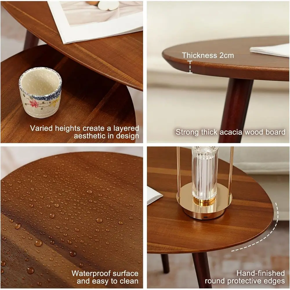 コンパクトなアカシア材のネストコーヒーテーブルセット、小さなリビングルームやオフィスに最適、ミニマリストのミッドセンチュリーモダンデザイン、E