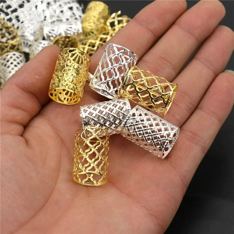 5Pcs/Lot Golden/Silver Hair Dread Braids Dreadlock Beads Adjustable Cuff Clip Approx 15mm Hole Large Ring Hair Ring