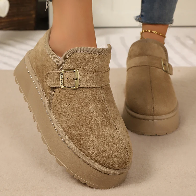 Faux Suede Platform Snow Boots Women Autumn Winter Thicken Plush Ankle Booties Mujer Non Slip Thick Sole Cotton Padded Shoes 43