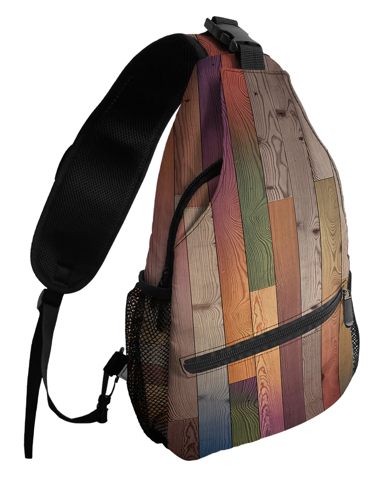 Vintage Wooden Board Chest Bag for Men Casual Sports Shoulder Bag Women's Travel Waterproof Messenger Bag