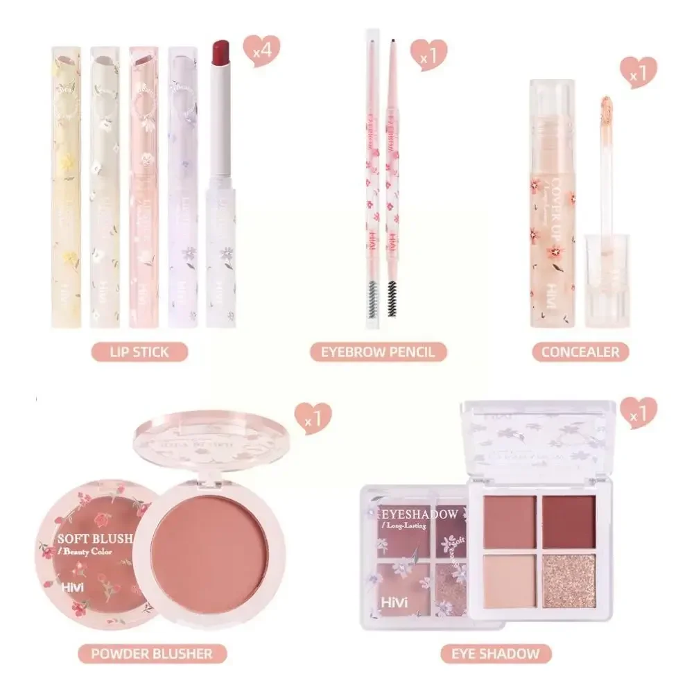 Conjunto de maquiagem Full Lip Gloss para mulheres paleta de sombras glitter, batom, pó destaque, blush, cosméticos, presente de natal