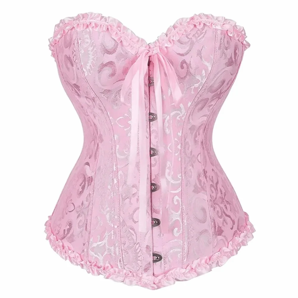 

Vintage Lace Up Corset Top Elegant Ruffle Y2K Bustier Corset Jacquard Design Floral Lace Overbust Boned Bustiers Top Women