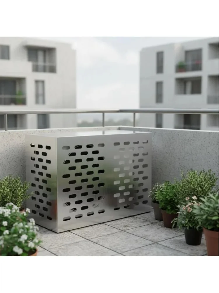 Silberne Abdeckung für Außenklimaanlage 90 x 40 x 60 cm aus verzinktem Stahl, schützt vor Staub, Regen und Sonne, mit Design, das für Außenfassaden geeignet ist.