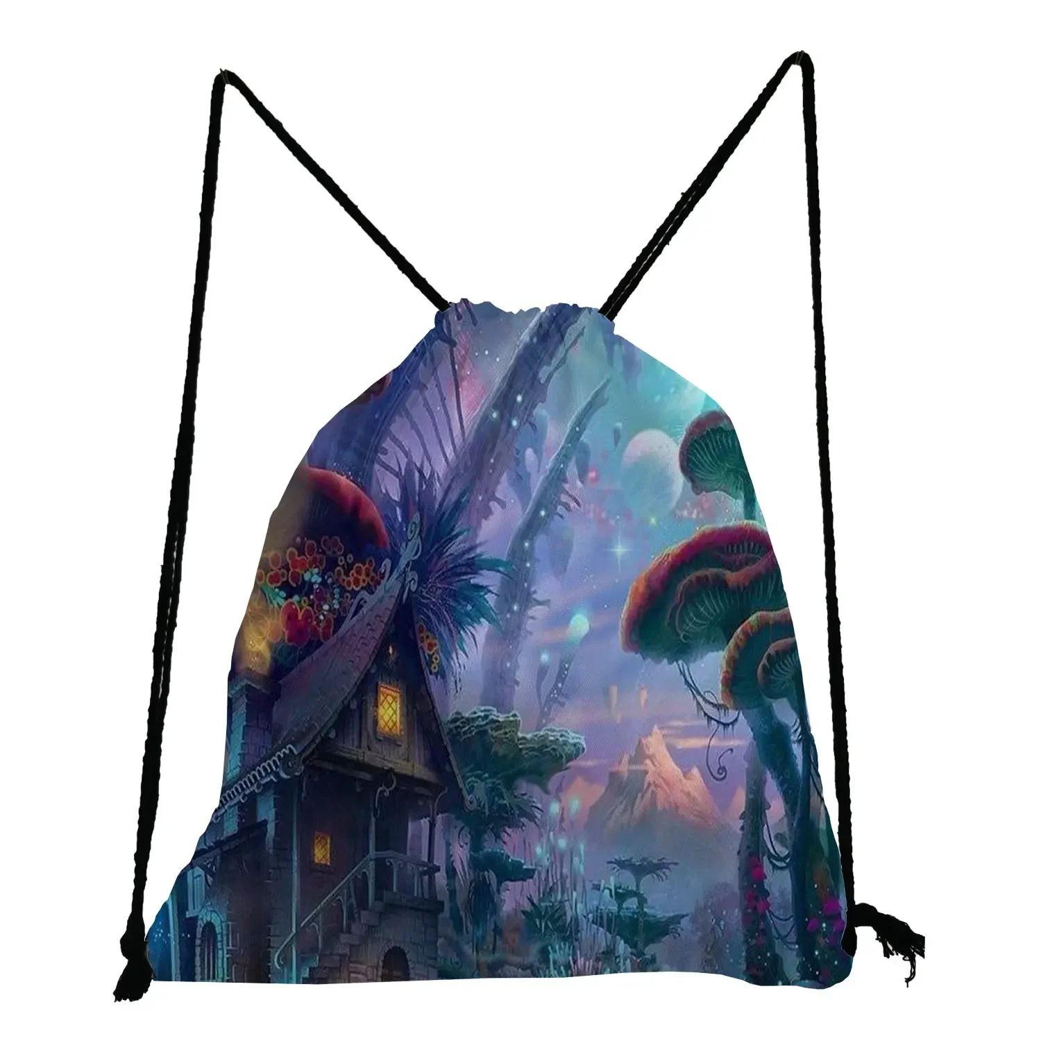 Mochila De Viagem De Cordão Portátil Para Mulheres, Personalizado, Eco, Psicodélico, Cogumelo, Mandala Impressa, Saco De Sapatos, Sacos De Livro De Escola