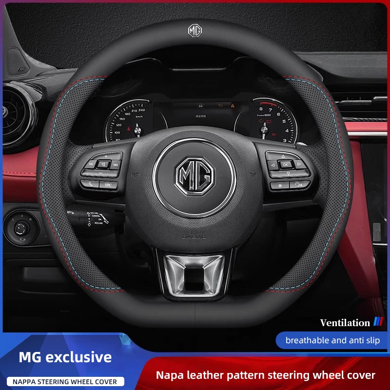 1Pcs Napa Leather Car Steering Wheel Cover For MG4 MG5 MG6 MG ZS MG HS Breathable Anti‑Slip Hand‑Sewing Style Steering Protector