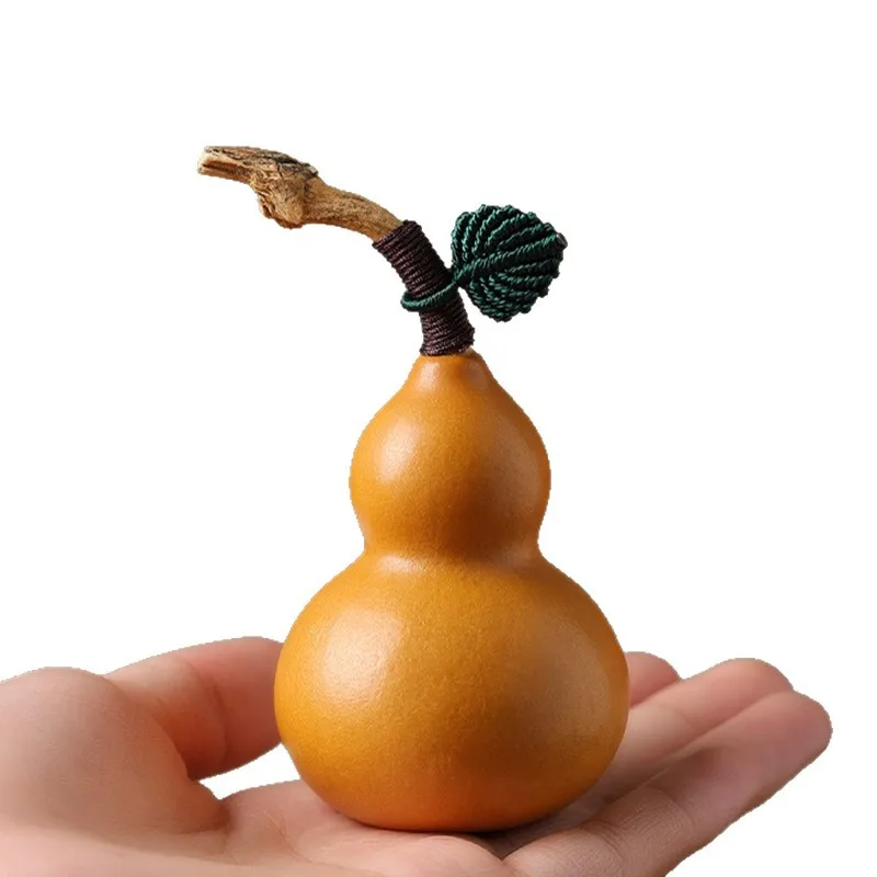 Handmade Wrapped Natural Small Gourd with Dragon Head Handheld Piece Patina Gourd Ornament Gifts