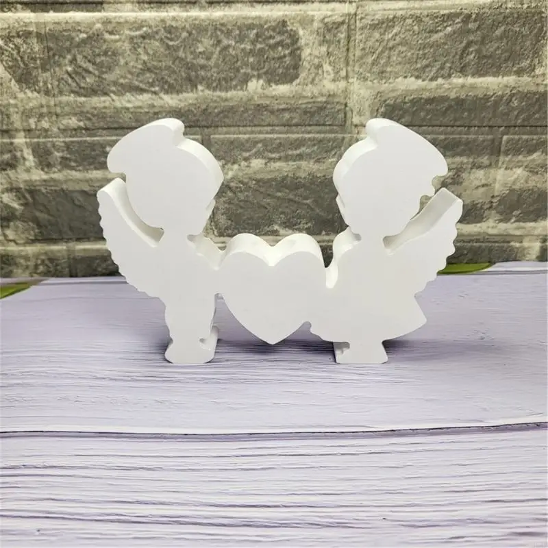 Lovely Angelic Boy and Girl Holding Heart Silicone Mould for Jewelry and Home Decoration Crafting Supplies Daily Use