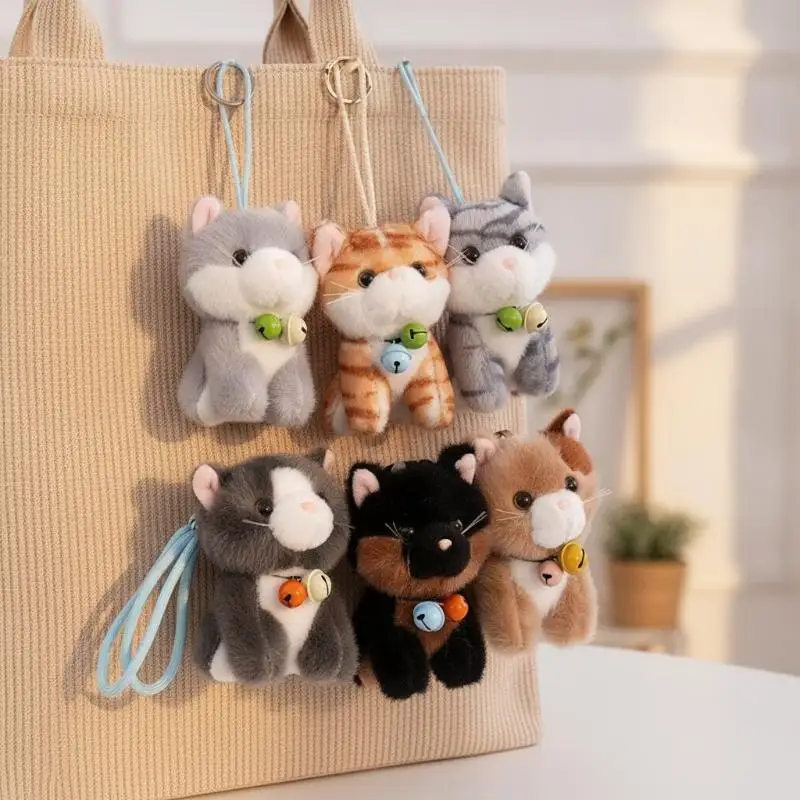 Cute Cat Plush Keychain Kabbu Park Bell Design Soft Stuffed Doll Pendant for Backpack Accessories Girls Gift