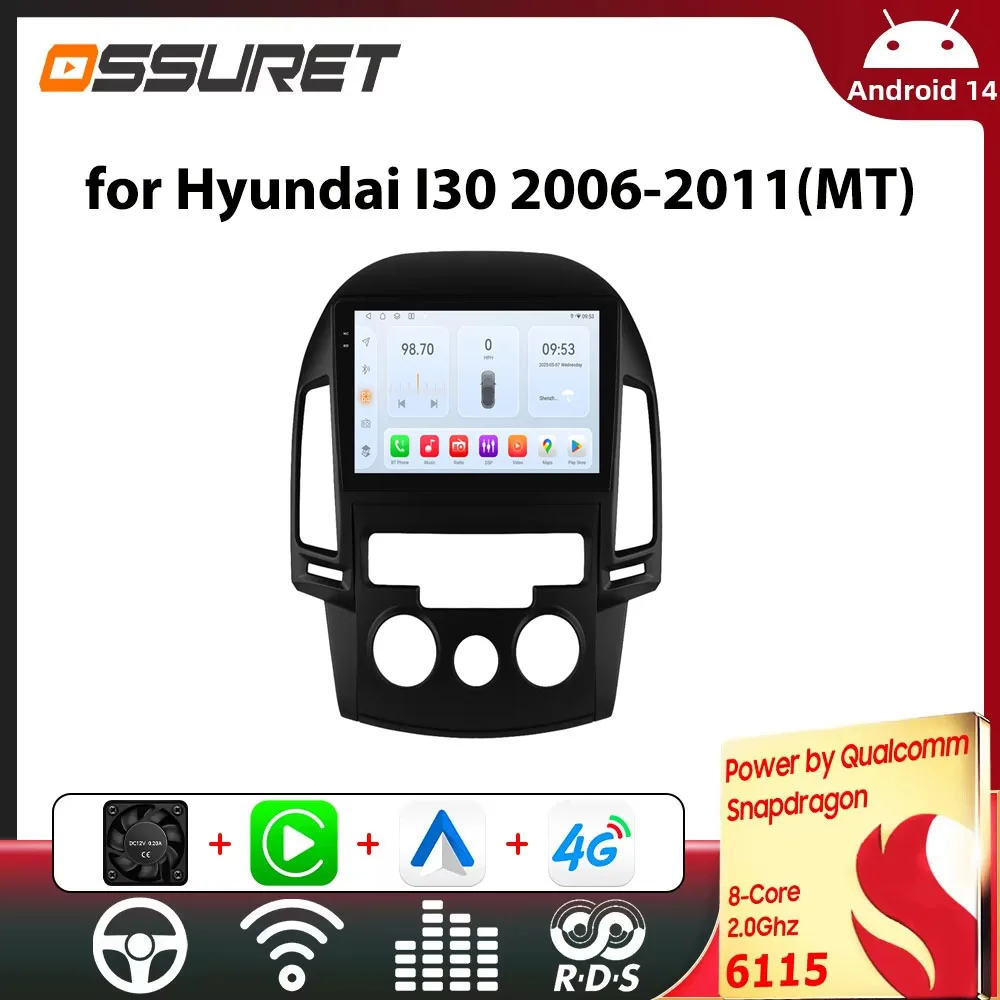 Autoradio für Hyundai I30 2006-2011 Stereo GPS-Navigation Kabelloses Carplay Multimedia-Player DSP 4G WLAN Android Auto RDS 6115