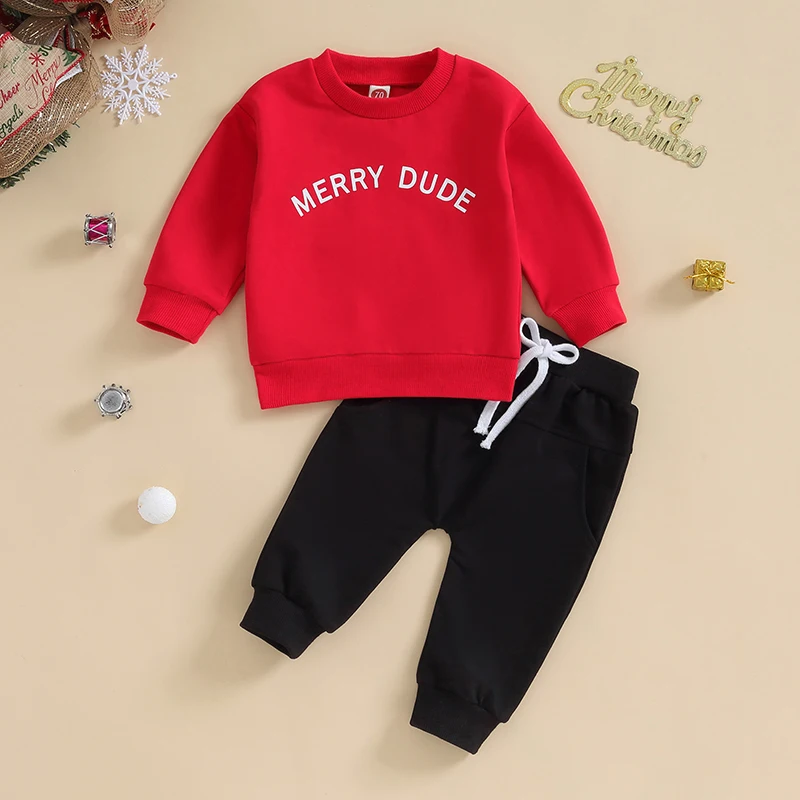 Baby Boy Girl Christmas Outfits Classic My First Christmas Long Letter Pattern Sweatshirt Set Toddler Fall Clothes