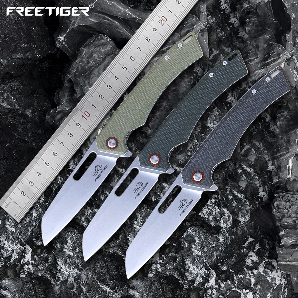 FREETIGER FT957 D2 Folding Knife Flax Fiber Handle Outdoor Camping Hunting Fishing Hiking Pocket Knife EDC Tools