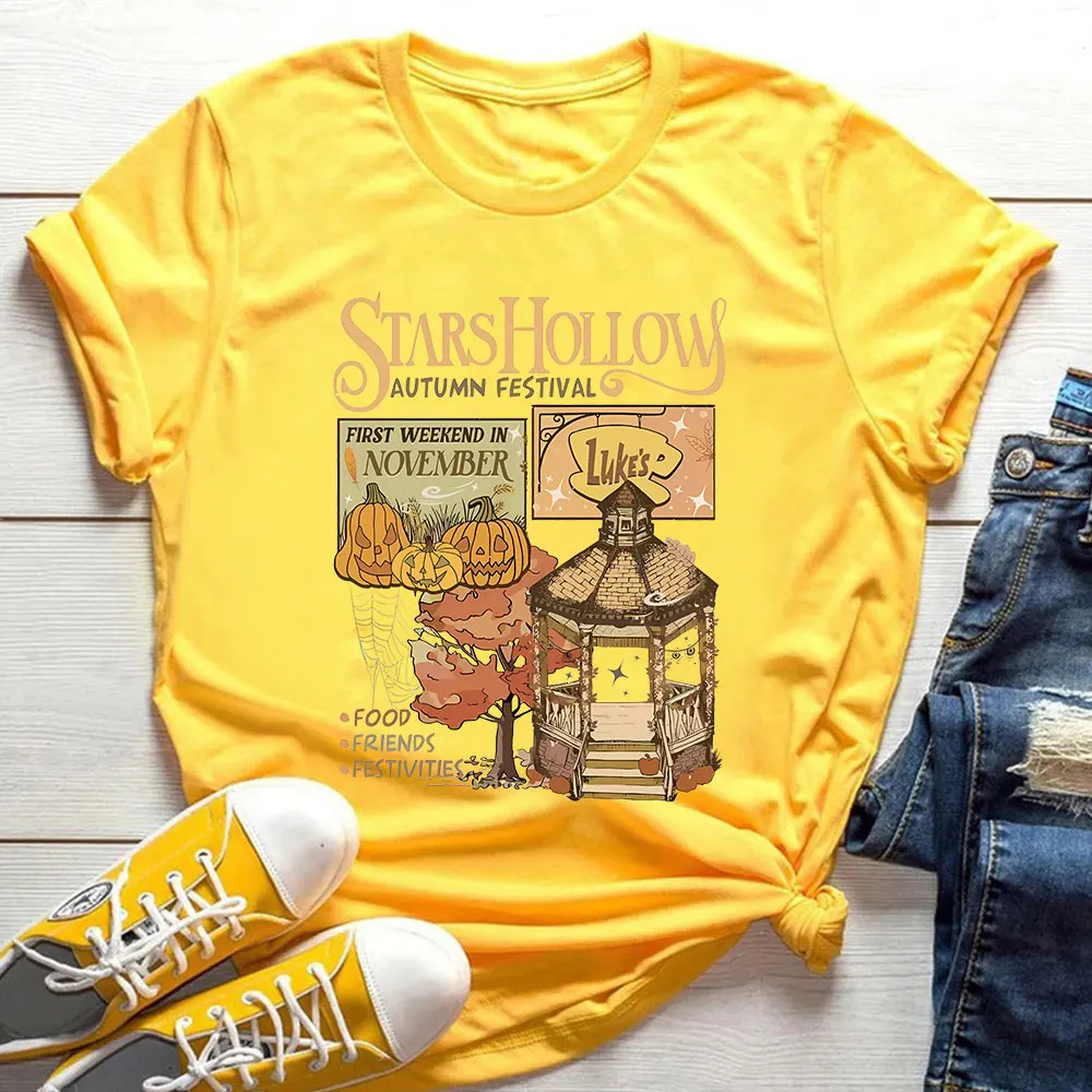 Vintage Stars Hollow T-Shirt Gilmore TV-Shirt Luke's Diner Kaffee-Tee Halloween Kürbis Damen Herbst Festival Herbst-Shirts Tops – Detail 10
