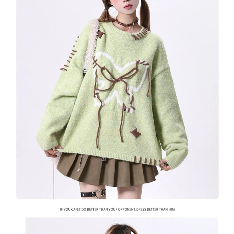 2026 Lazy Bow Sweater Women's Loose New Autumn Winter Sweet Knitted Sweater Top Niche Spring and Autumn New Year's Goods Coat
