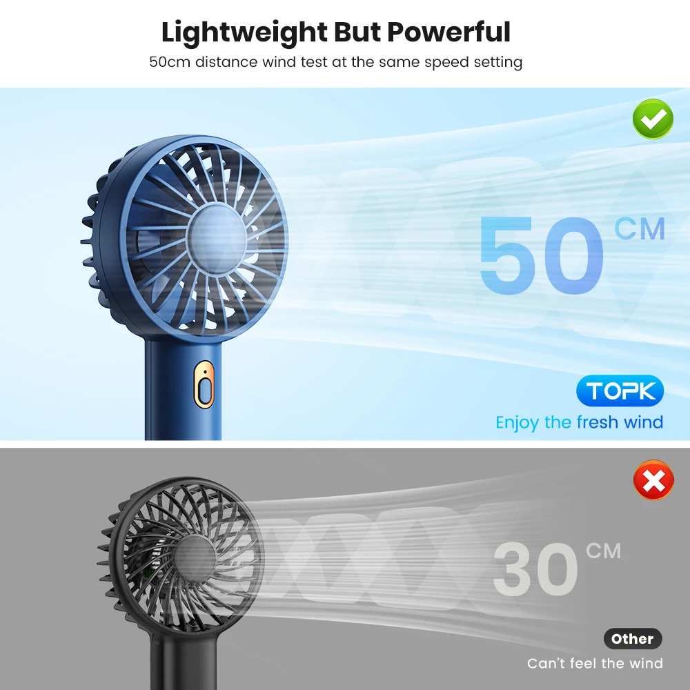 TOPK 1800mAh Rechargeable Mini Portable USB Fan [3-9 Working Hours] Personal Hand Fan table Cute Design Standing fans for room image 3