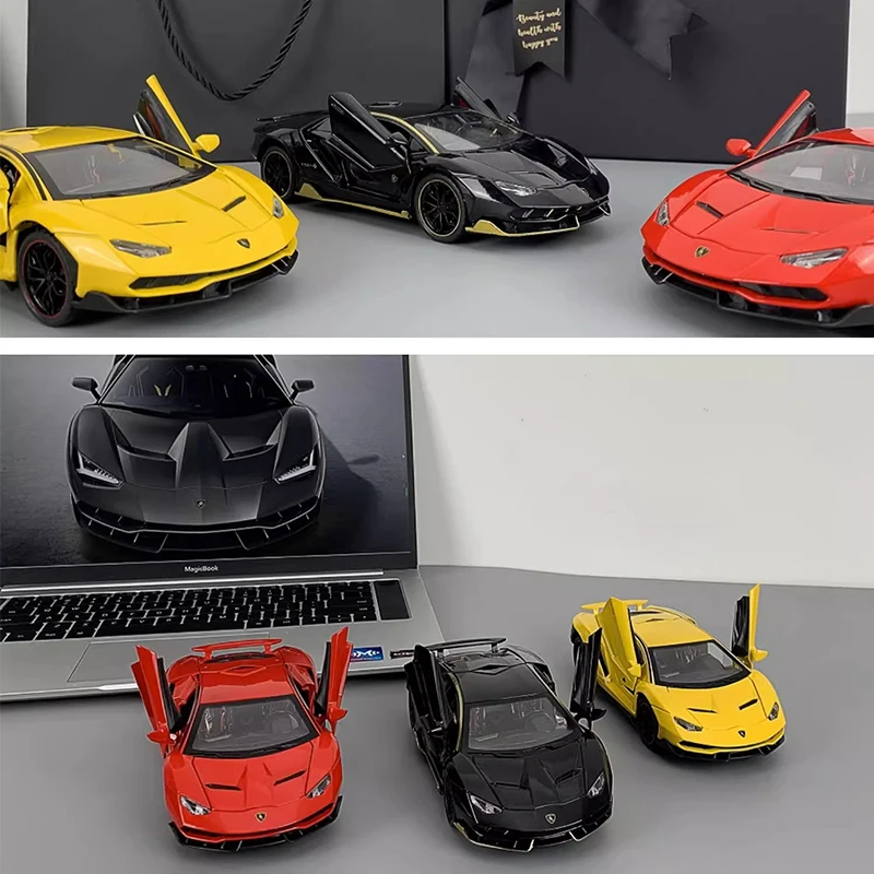 1:24 sports car LP770-4 Alloy Metal Model Diecast Sport Car Simulation Sound Light Pull Back Children toy boy  Ornament Decorati