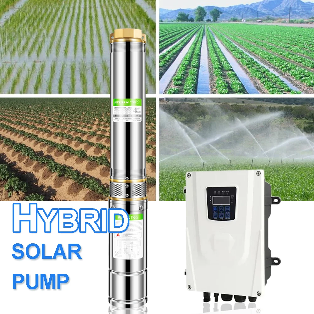 2HP Solar Powered DC AC 110 Volt Submersible Borewell Jet Pump for irrigation Ag Powerful Solar Panel On Off Grid Bore Pump Set