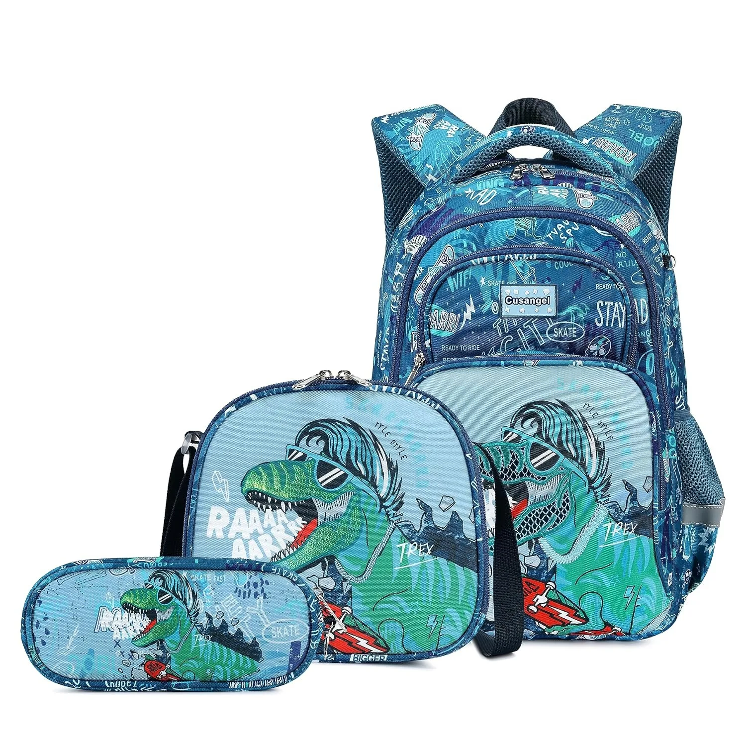 3PCS Boys Dinosaur Backpack Set with Lunch Box Pencil Case School Book Bag for Kids Elementary Preschool Christmas Birthday Gift