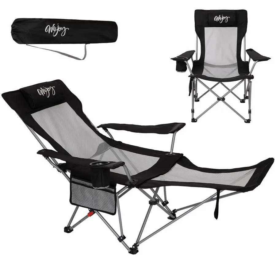 

2in1 Reclining Camping Chair with Footrest for Adults Folding Lounge Chair with Adjustable Backrest Lightweight Camping Chairs